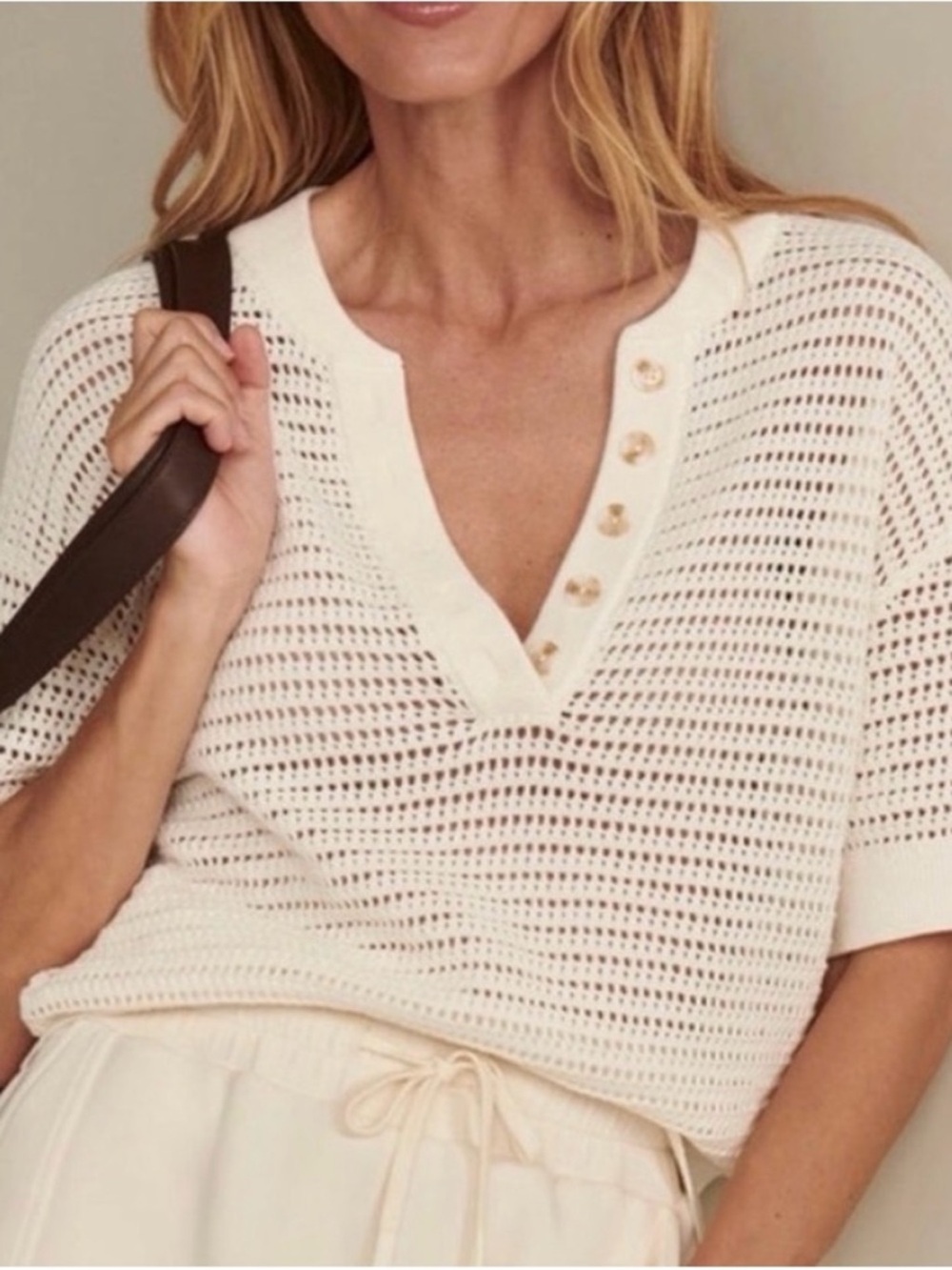 Varley Callie Breathable White Knit Short-Sleeve Shirt size XL